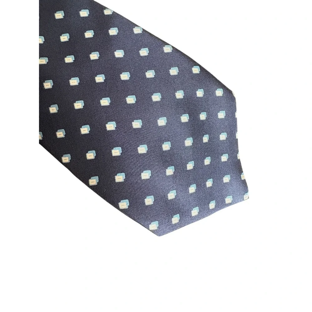 Vittorio Rex 100% Silk Men's Tie Navy Blue Geometric Print Made in Italy 58.5x3